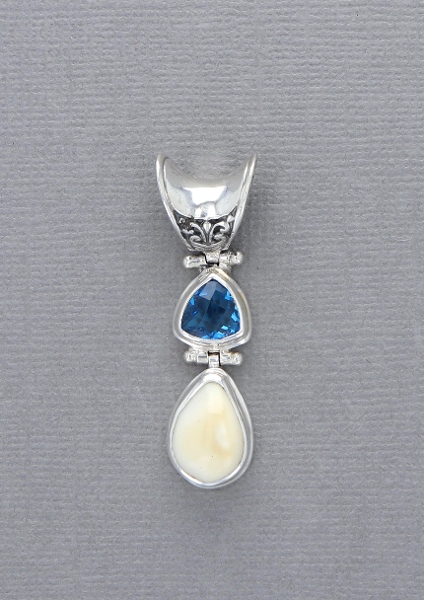 Sterling Silver Elk Ivory Pendant with Blue Quartz